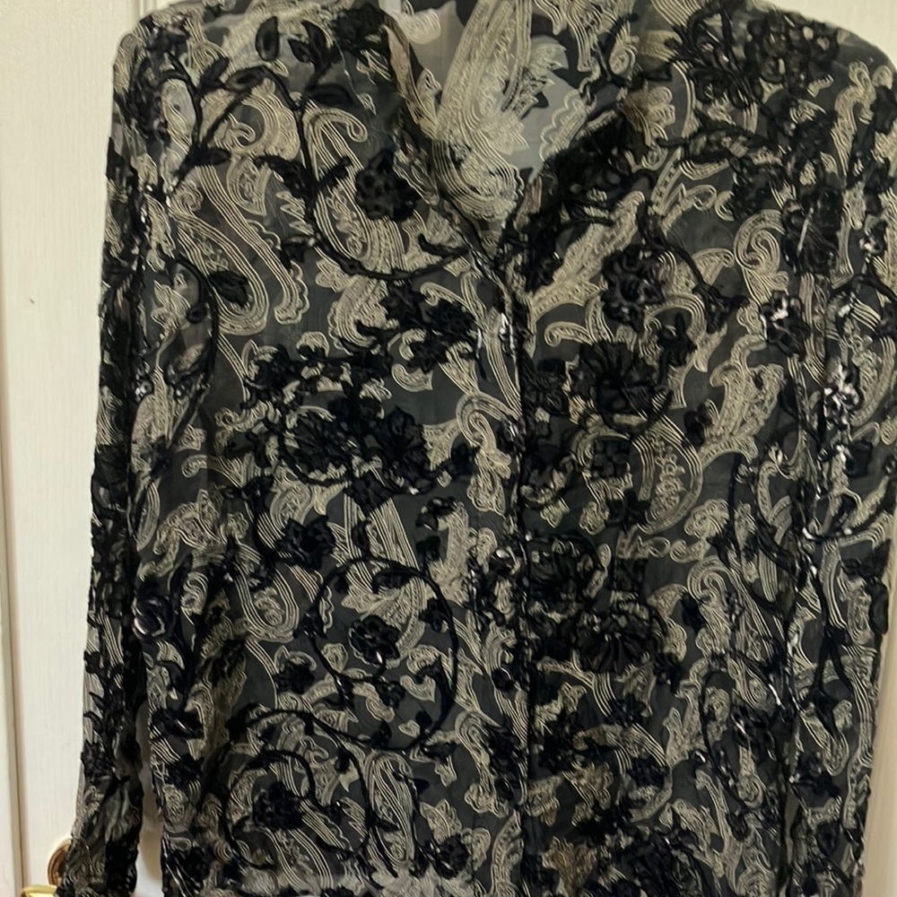 FINAL MARKDOWN Flocked sheer drapers and Damon blouse petite medium